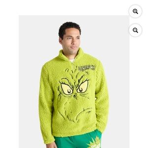 NWT The Grinch Men's Plush Fleece Quarter Zip Sweatshirt green size xs,s